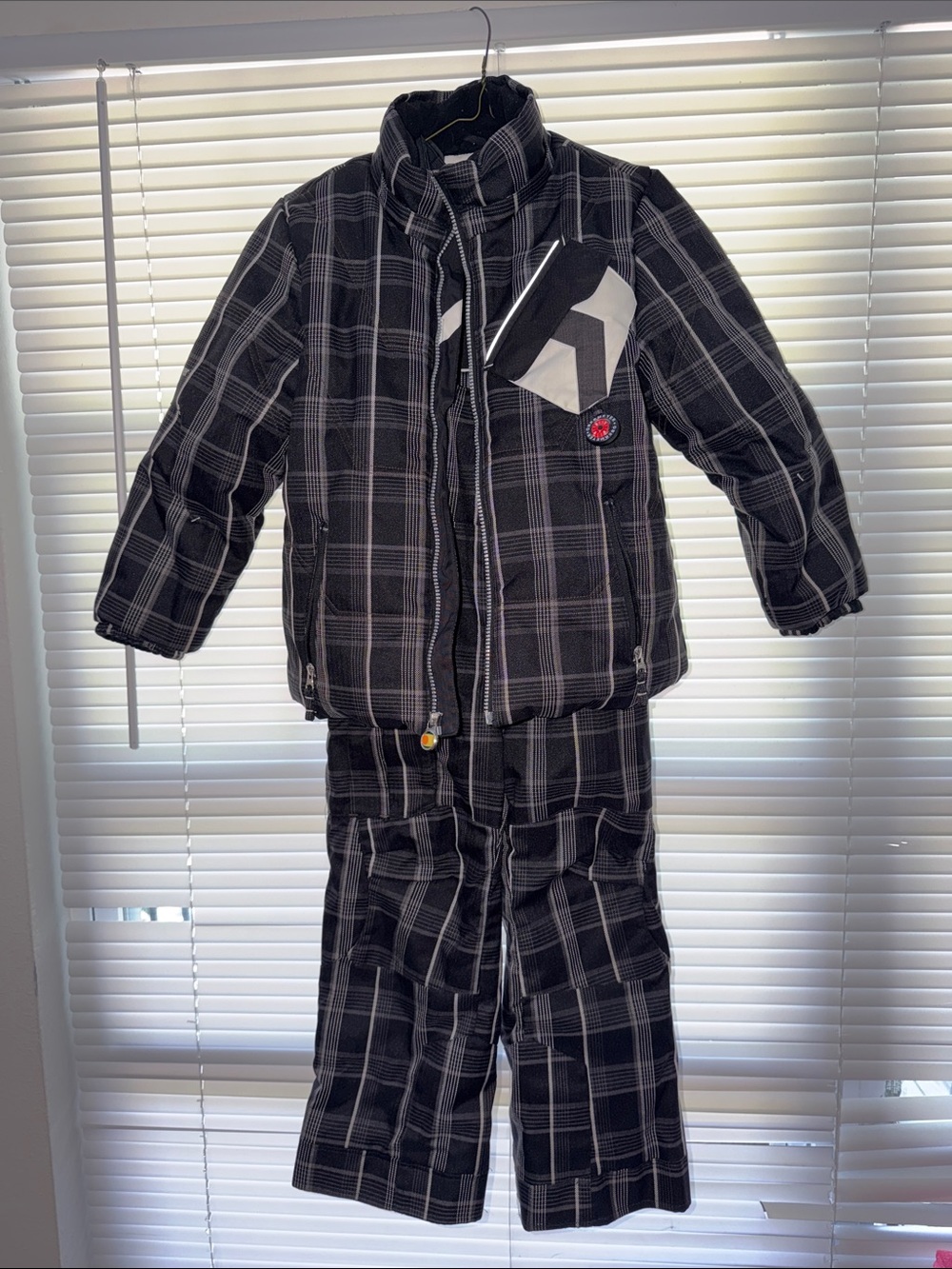 Obermeyer - Kids Black Plaid Ski Bib Overalls with matching jacket - Small kids